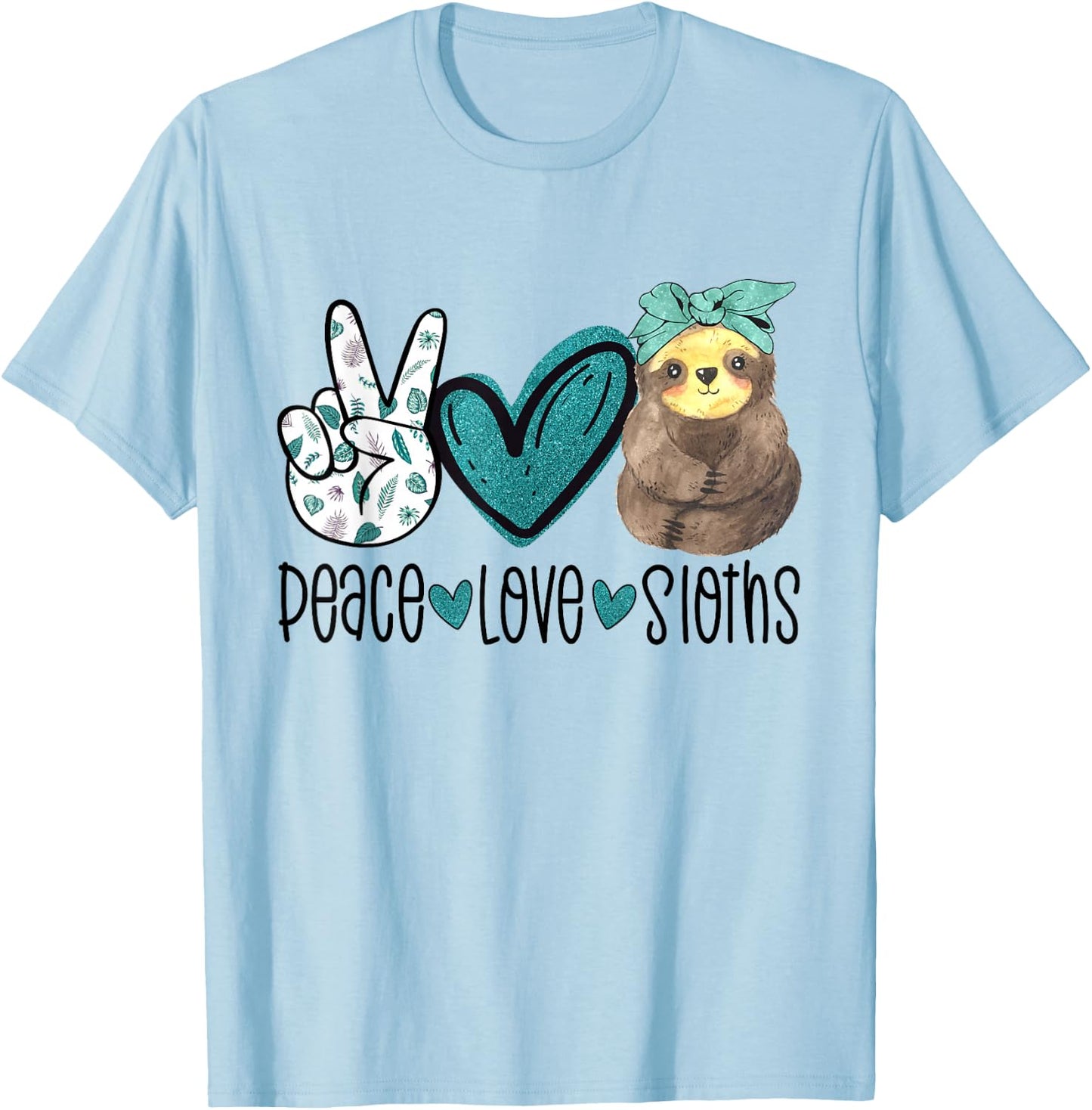 Peace Love Sloths Funny Sloth Gift Hippie Peace T-Shirt - T-Shirt | Light Blue