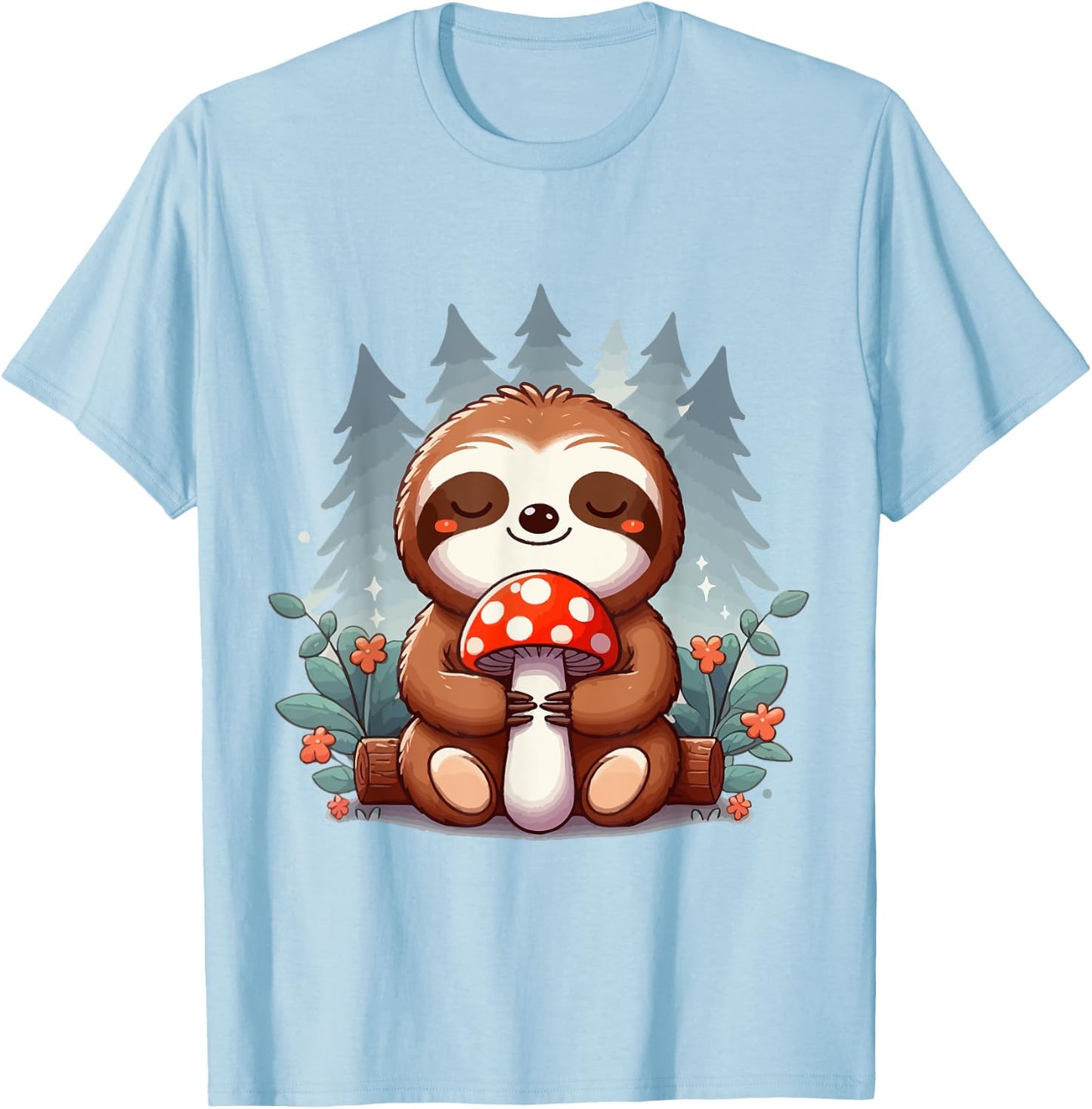 Hugging Sloth And Mushroom - Zookeeper Wildlife Animal Lover T-Shirt - T-Shirt | Light Blue