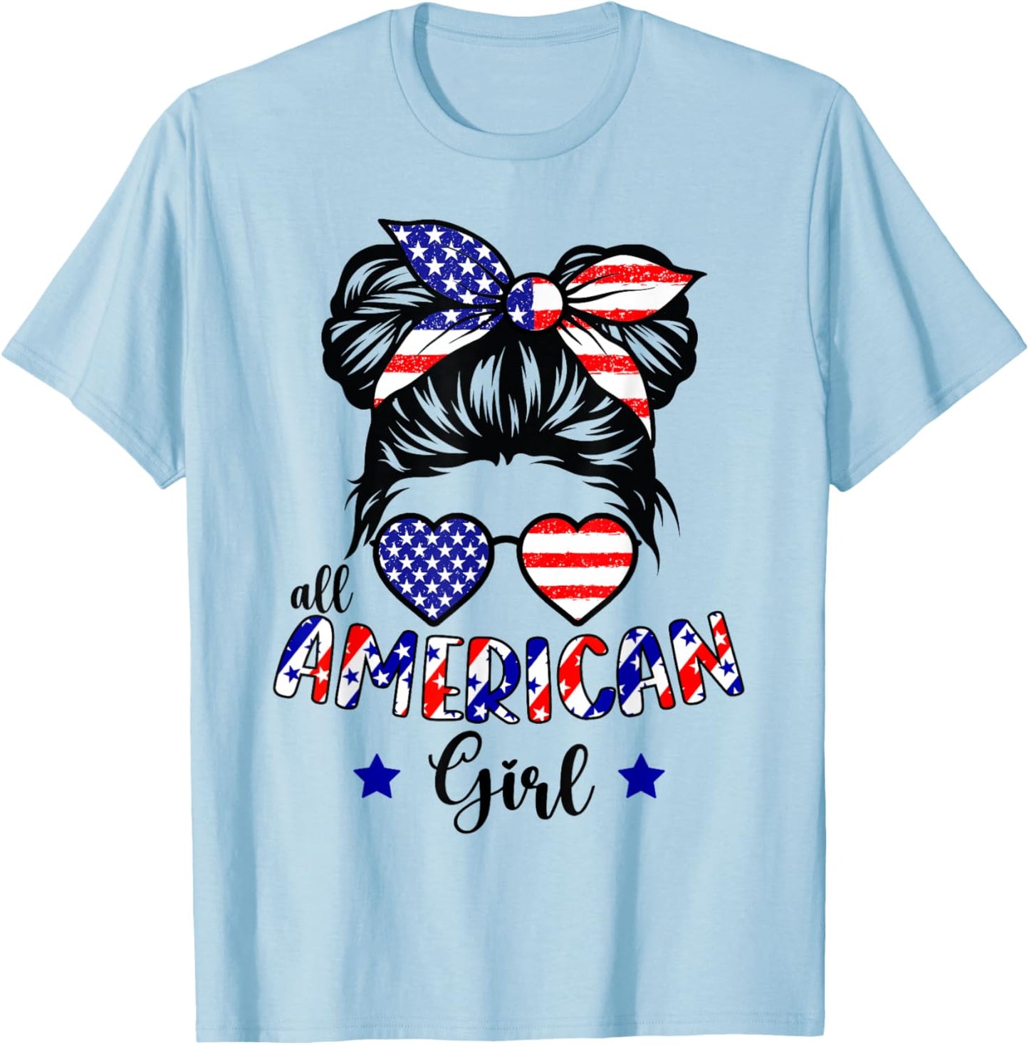 All American Girl 4th of July Patriotic Shirts for Girls T-Shirt - T-Shirt | Light Blue