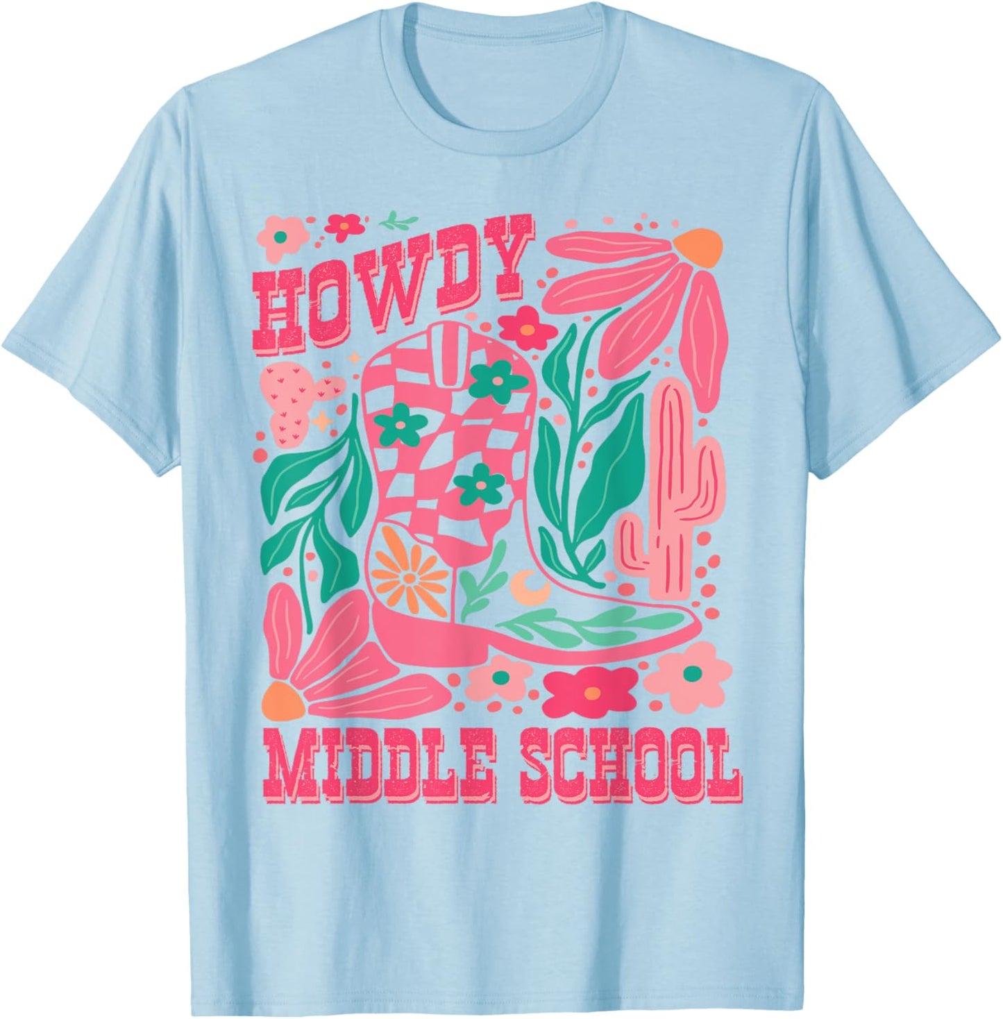 Howdy Middle School Western Girl Country Rodeo Pink Cowgirl T-Shirt - T-Shirt | Light Blue