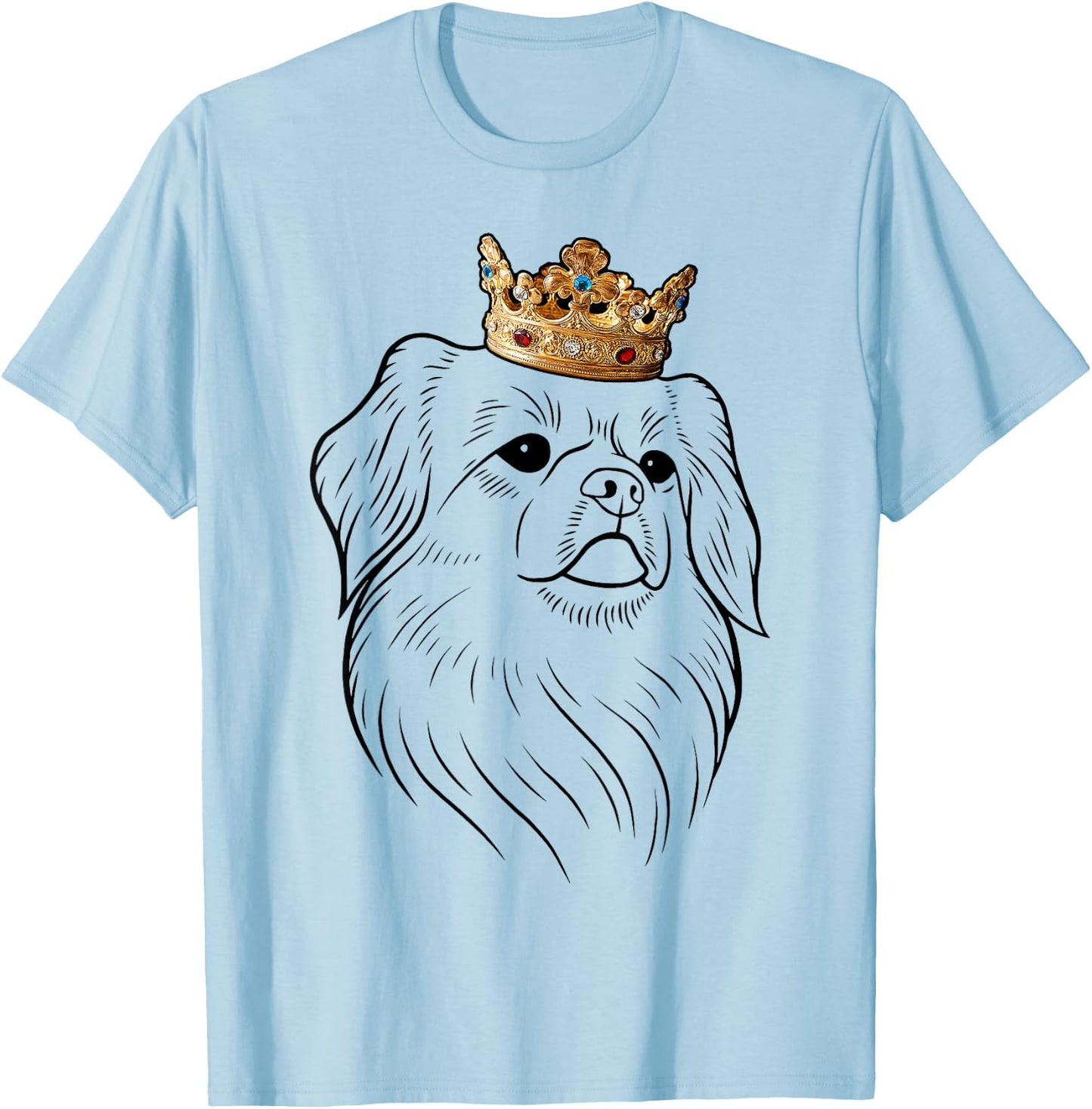 Tibetan Spaniel Dog Wearing Crown T-Shirt - T-Shirt | Light Blue