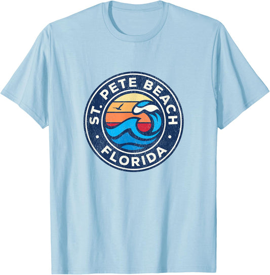 St. Pete Beach Florida FL Vintage Nautical Waves Design Women Girls Kids T-Shirt - T-Shirt | Light Blue