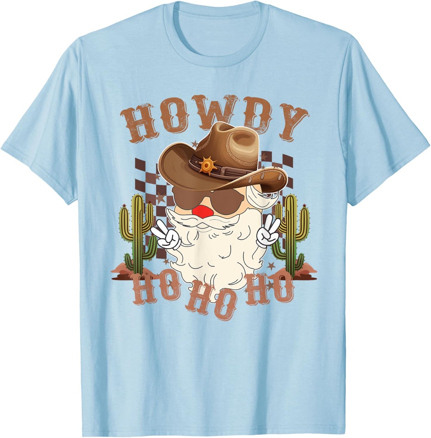 Howdy Ho Ho Ho Western Santa Cowboy Christmas Product T-Shirt - T-Shirt | Light Blue