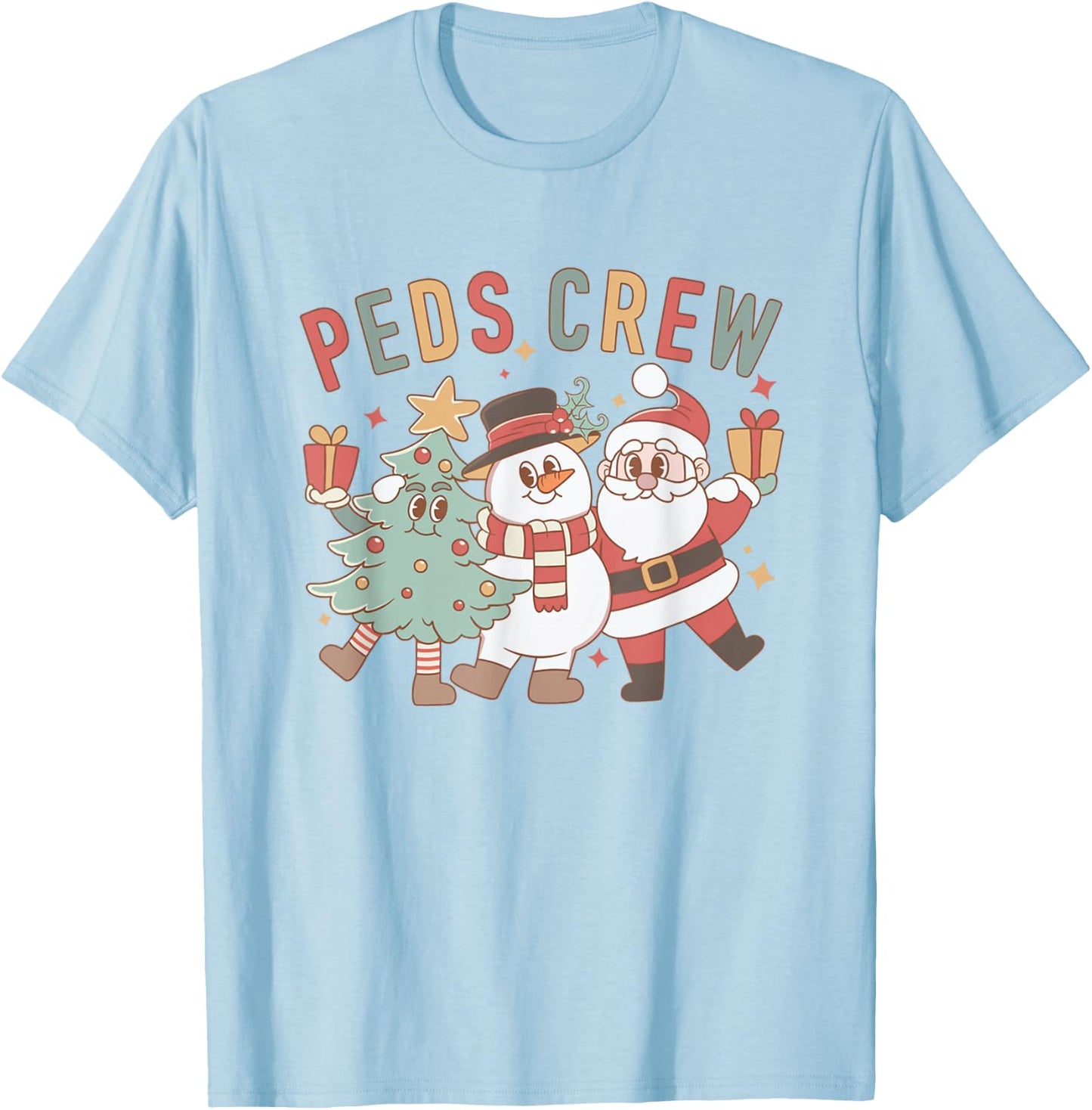Retro Peds Crew Christmas Pediatric Nurse Nursing Group T-Shirt - T-Shirt | Light Blue