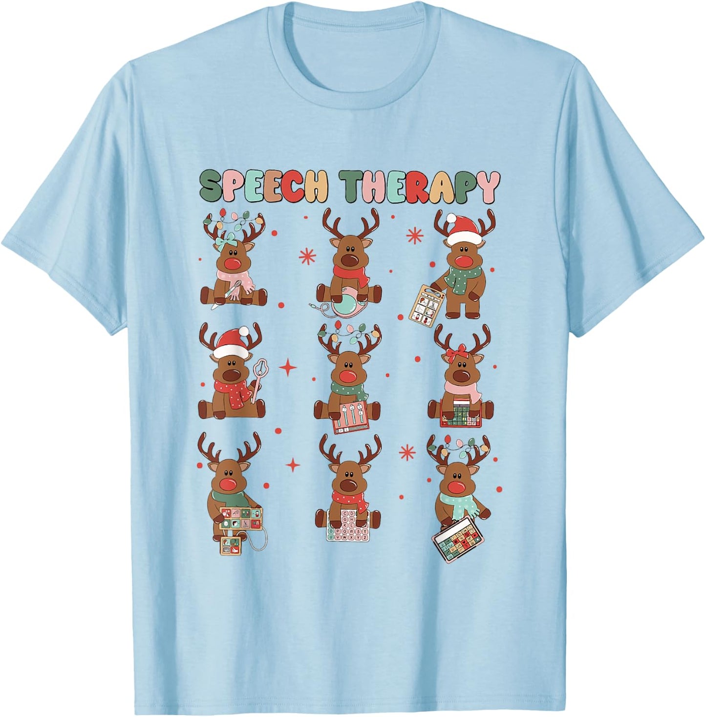 Speech Therapy Christmas Reindeers SLP Speech Pathologist T-Shirt - T-Shirt | Light Blue
