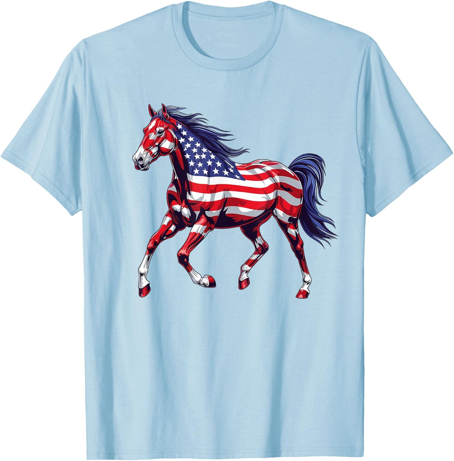 Horse American Flag 4th of July Day Horse Gifts for Girls T-Shirt - T-Shirt | Light Blue