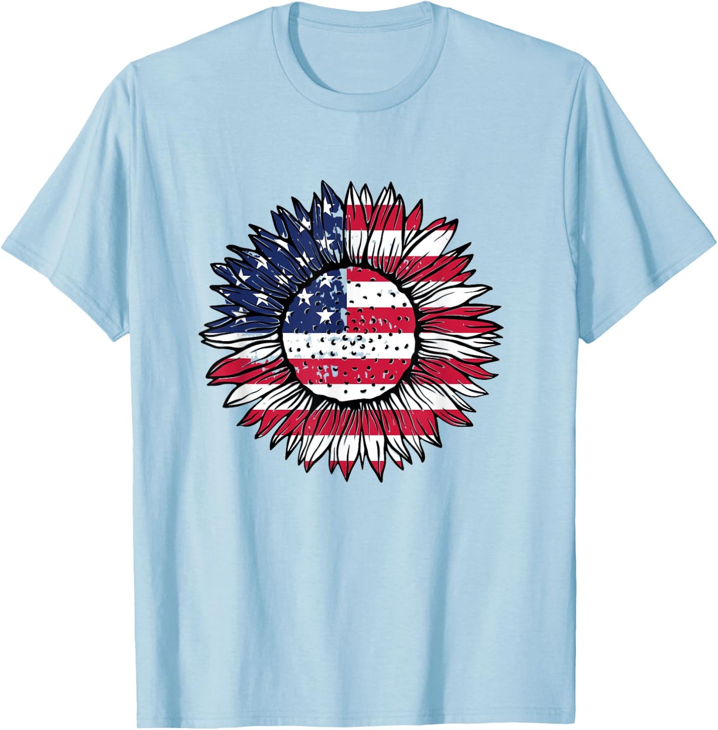 American Flag Sunflower Graphic 4th of July Plus Size T-Shirt - T-Shirt | Light Blue
