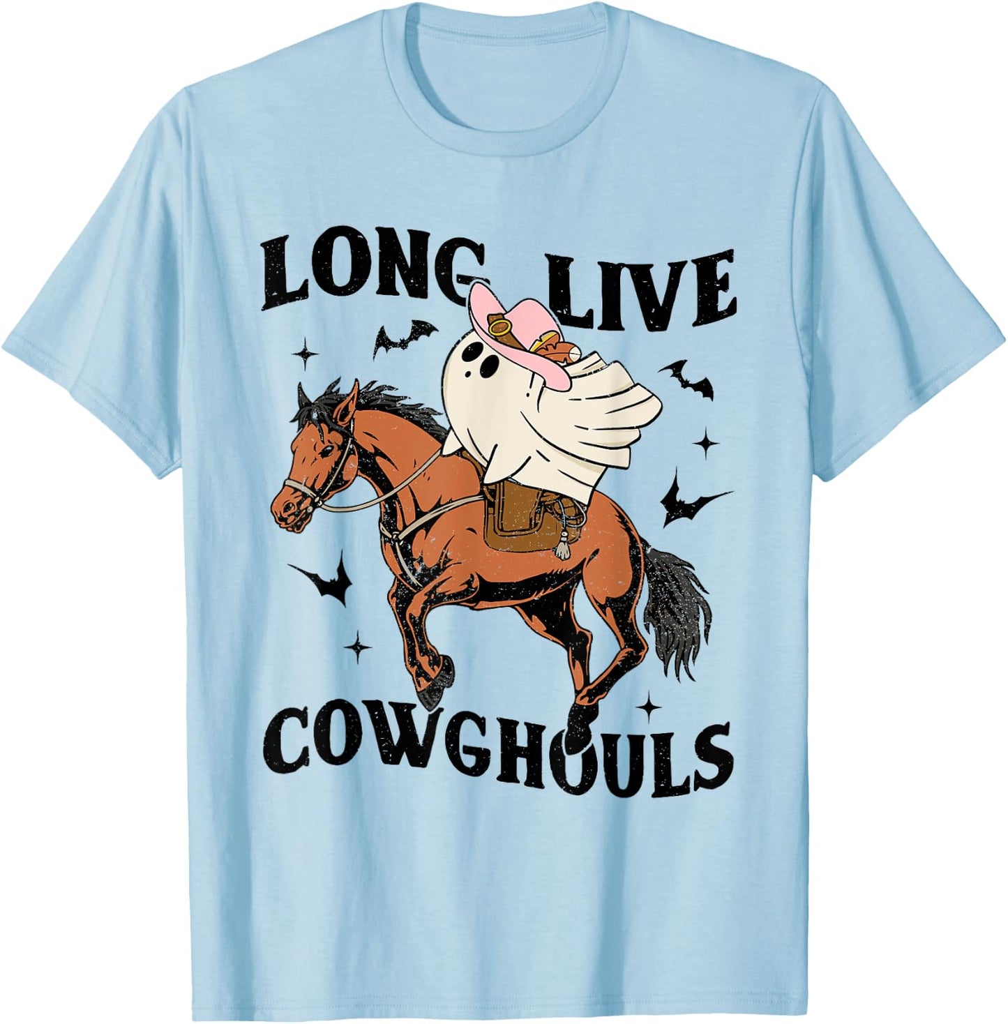 Long Live Cowghouls Halloween Cowboy Ghost Riding Horse T-Shirt - T-Shirt | Light Blue