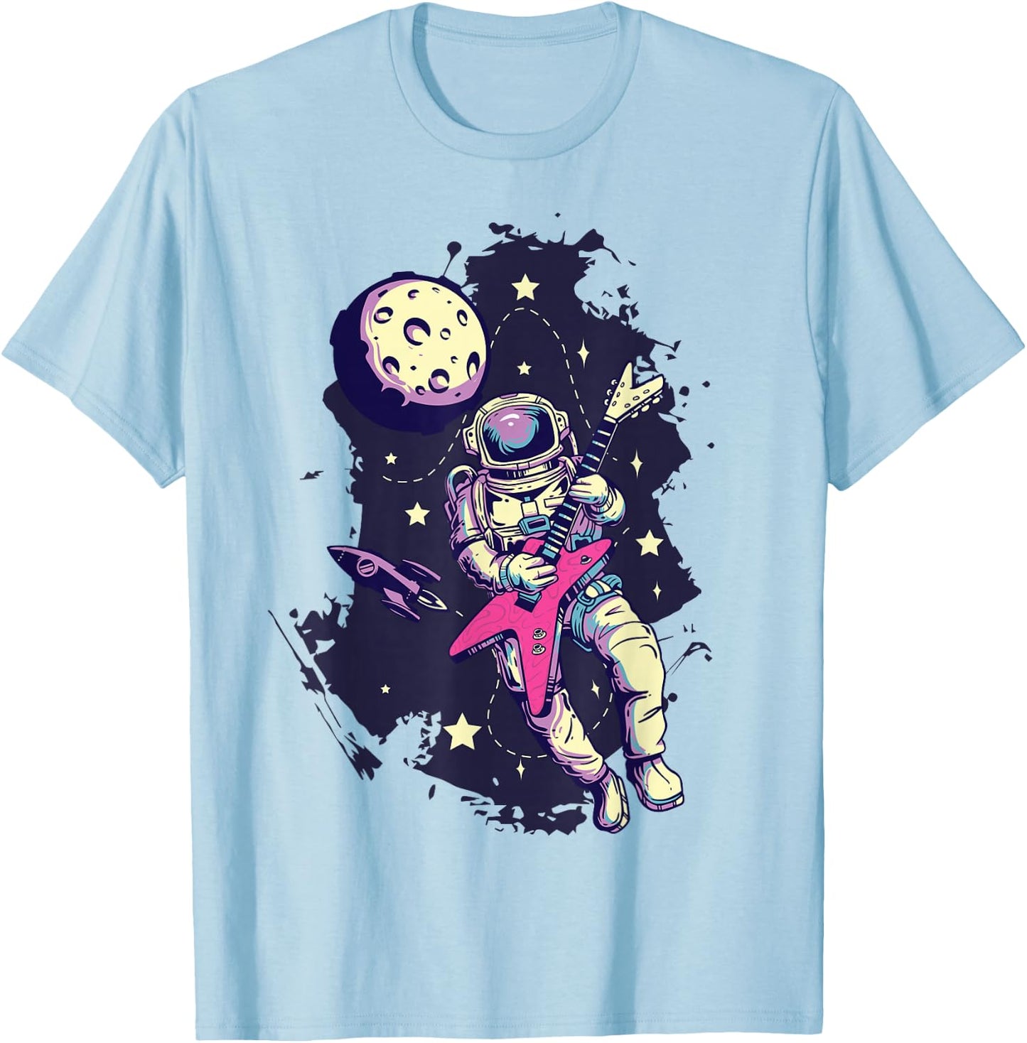 Space Rockstar Astronaut Bass Guitar Cosmic Guitar Band T-Shirt - T-Shirt | Light Blue