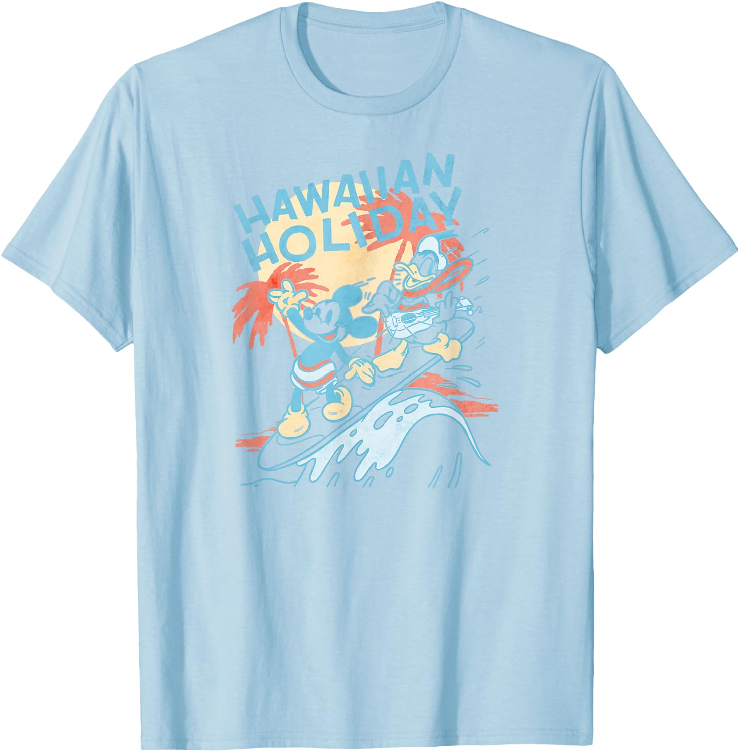 Disney Mickey And Friends Hawaiian Holiday Duo Retro Poster T-Shirt - T-Shirt | Light Blue