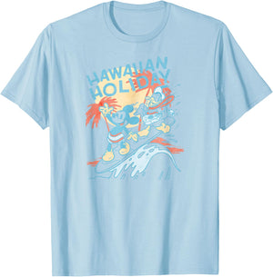 Disney Mickey And Friends Hawaiian Holiday Duo Retro Poster T-Shirt - T-Shirt | Light Blue