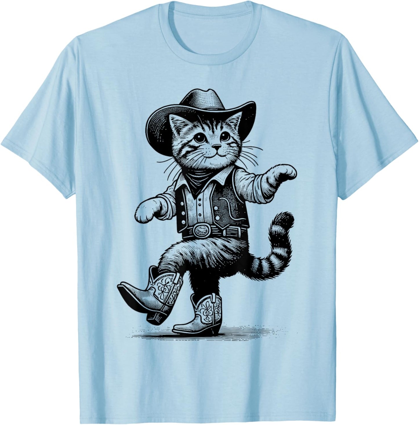 Cat With Cowboy Hat & Boots Cowgirl Western Country T-Shirt - T-Shirt | Light Blue