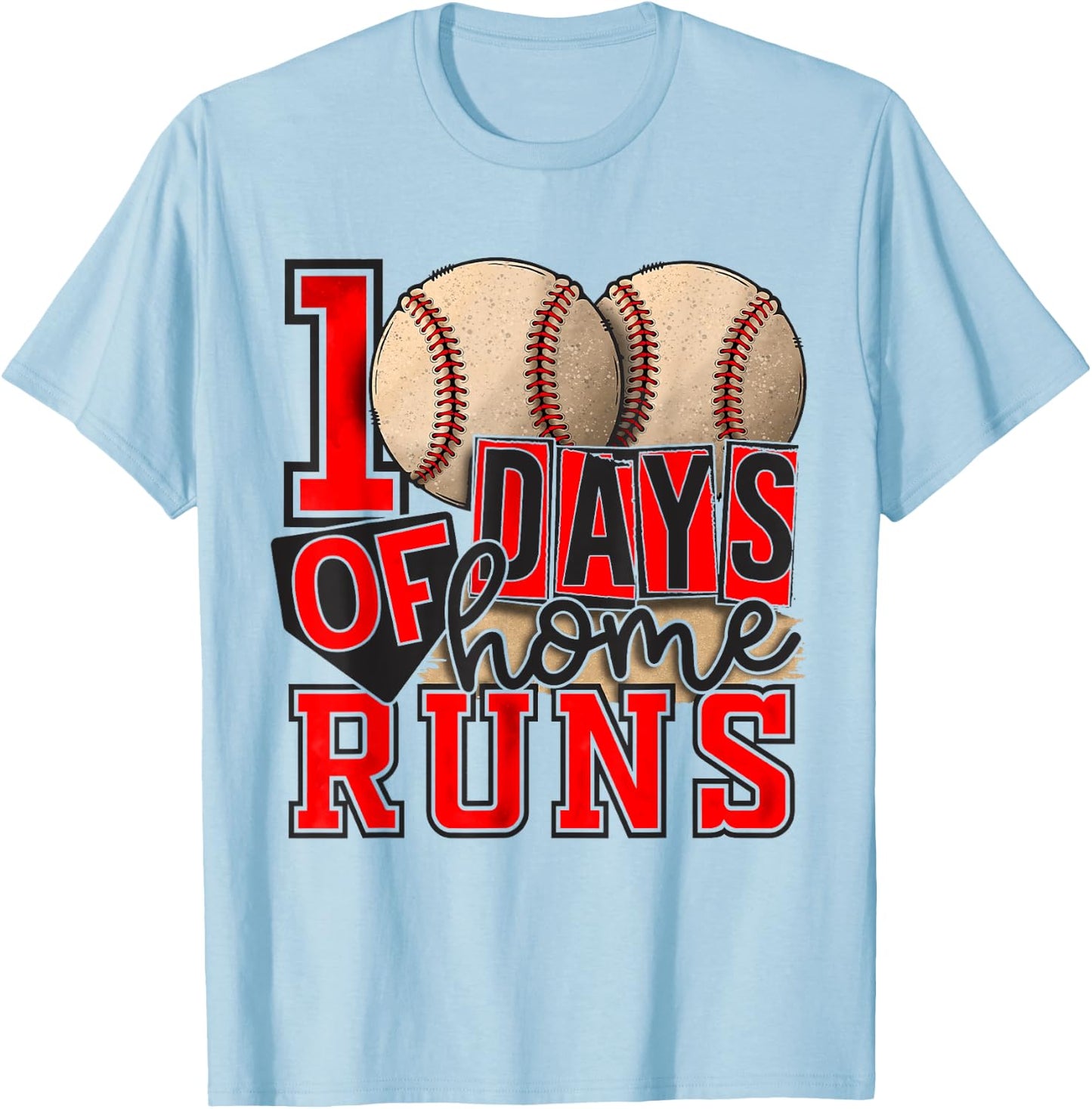 100 Days Of Home Runs Baseball 100th Day Of School Boys Girl T-Shirt - T-Shirt | Light Blue