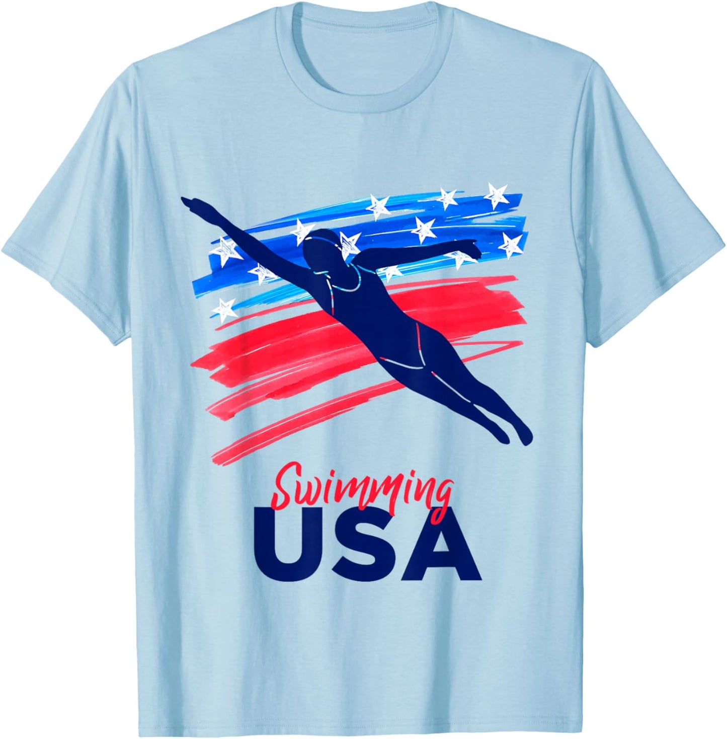 Swimming Support Team Flag USA Pool Swimmer American T-Shirt - T-Shirt | Light Blue