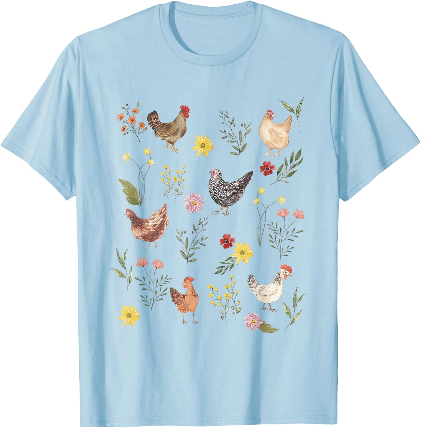 Wildflower Chicken Floral Chicken Lover Cute Farmer Flowers T-Shirt - T-Shirt | Light Blue