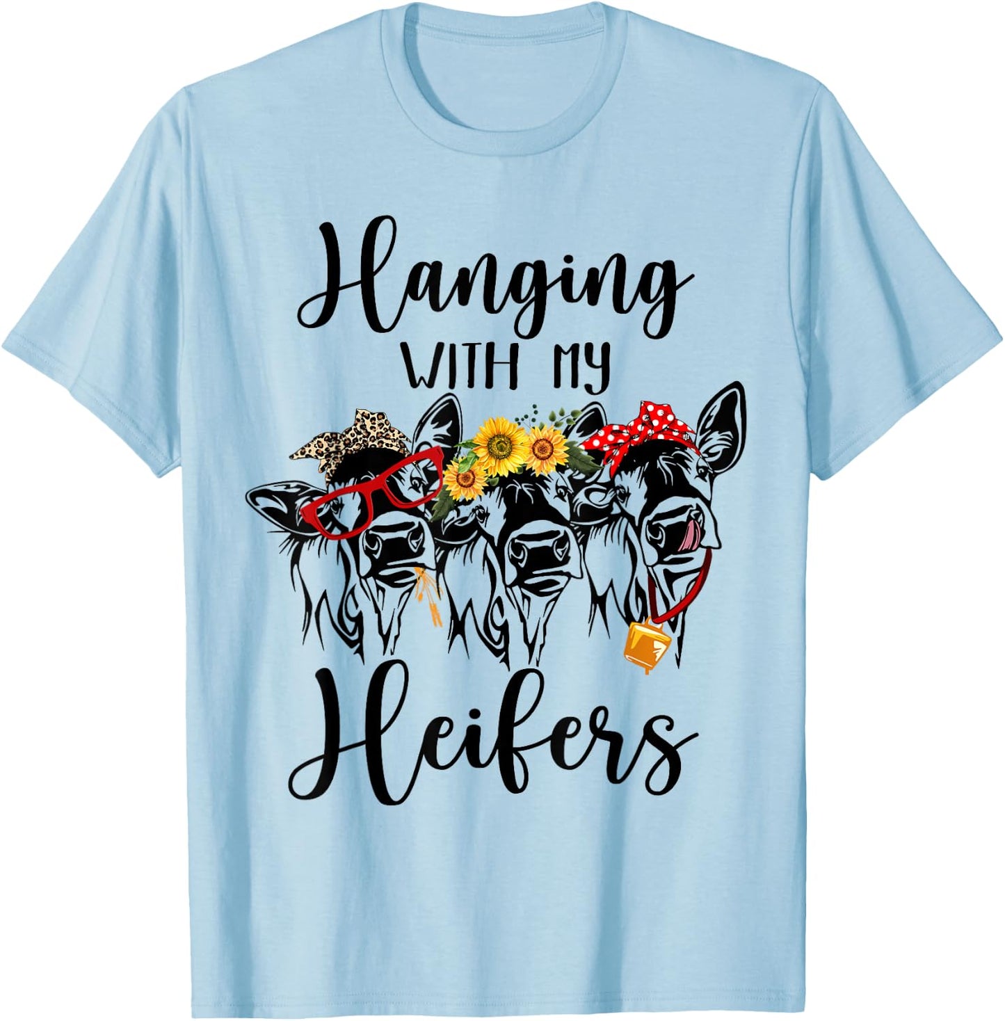 Cute Women's Hanging With My Heifers Bandana T-Shirt - T-Shirt | Light Blue