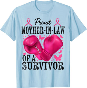 Proud Mother-in-law Of Survivor Breast Cancer Boxing Gloves T-Shirt - T-Shirt | Light Blue