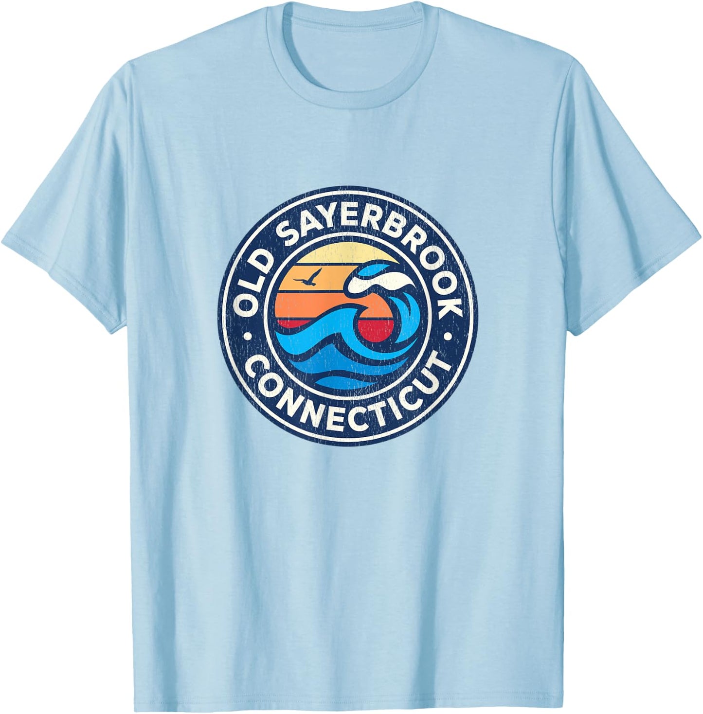 Old Sayerbrook Connecticut CT Vintage Nautical Waves Design T-Shirt - T-Shirt | Light Blue