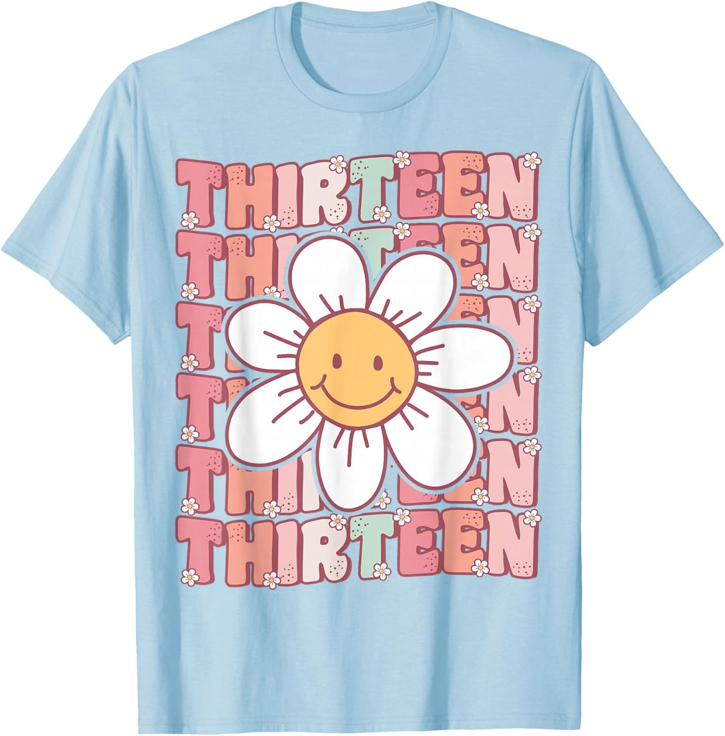 Groovy 13th Birthday Party Daisy Flower Thirteen Year Old T-Shirt - T-Shirt | Light Blue
