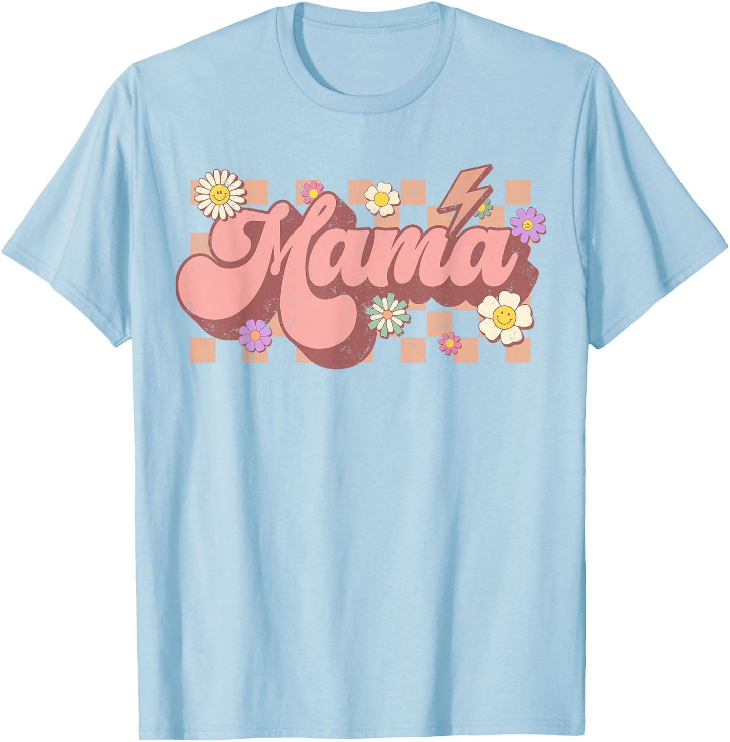 Mama And Mini , Matching Groovy Mommy and Me, Retro Mama T-Shirt - T-Shirt | Light Blue