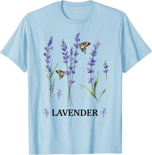Lavender Plant Butterfly Herb Purple Flower Botanical Gift T-Shirt - T-Shirt | Light Blue