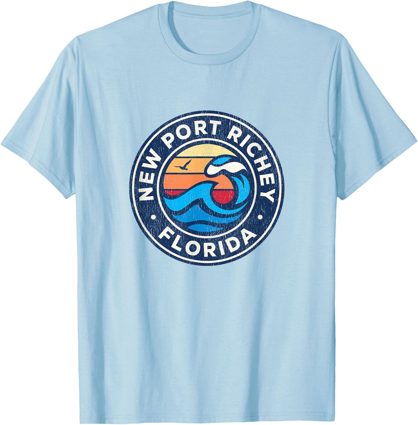New Port Richey Florida FL Vintage Nautical Waves Design T-Shirt - T-Shirt | Light Blue