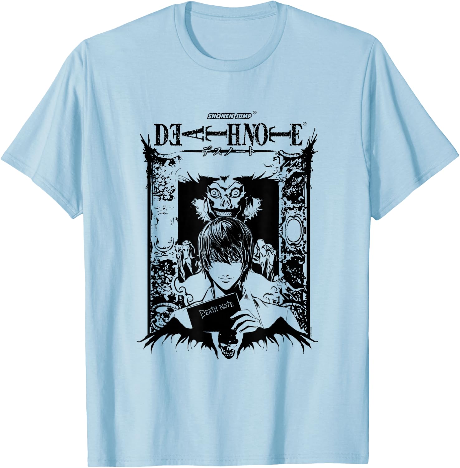 Death Note Light and Ryuk in Ornate Frame Anime T-Shirt - T-Shirt | Light Blue
