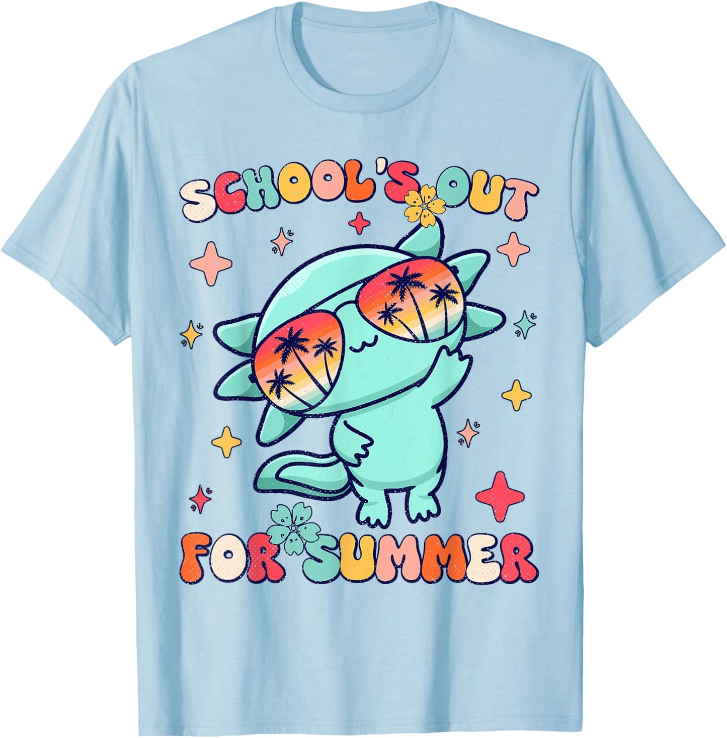 School's Out For Summer Teacher Axolotl Last Day Of School T-Shirt - T-Shirt | Light Blue