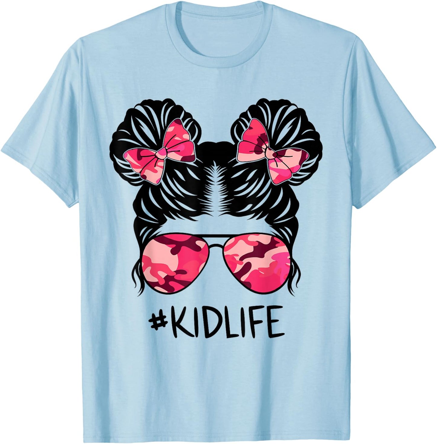 Messy Bun Army Kidlife Camo Print Sunglasses Kid Life T-Shirt - T-Shirt | Light Blue