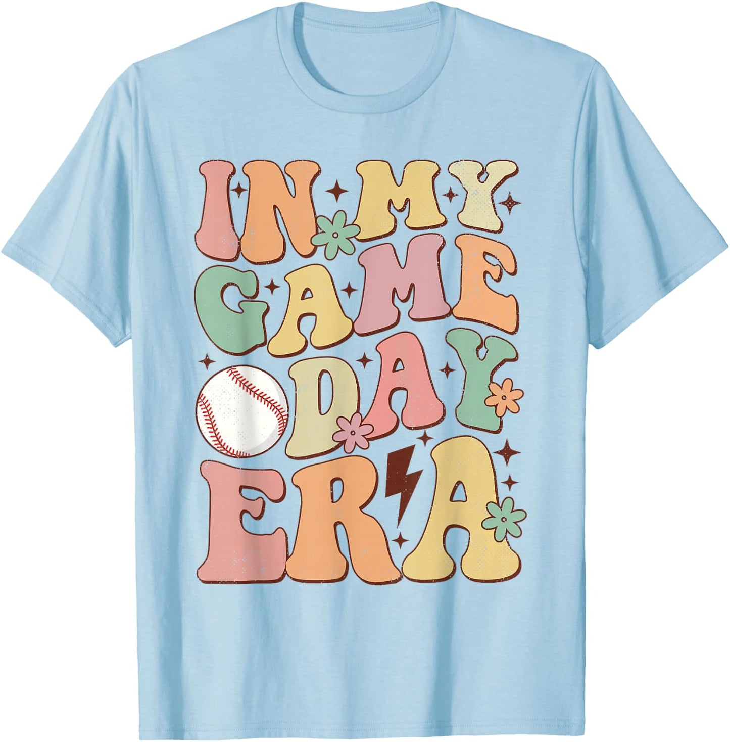 Groovy In My Game Day Era Baseball Game Day Vibes Women Girl T-Shirt - T-Shirt | Light Blue