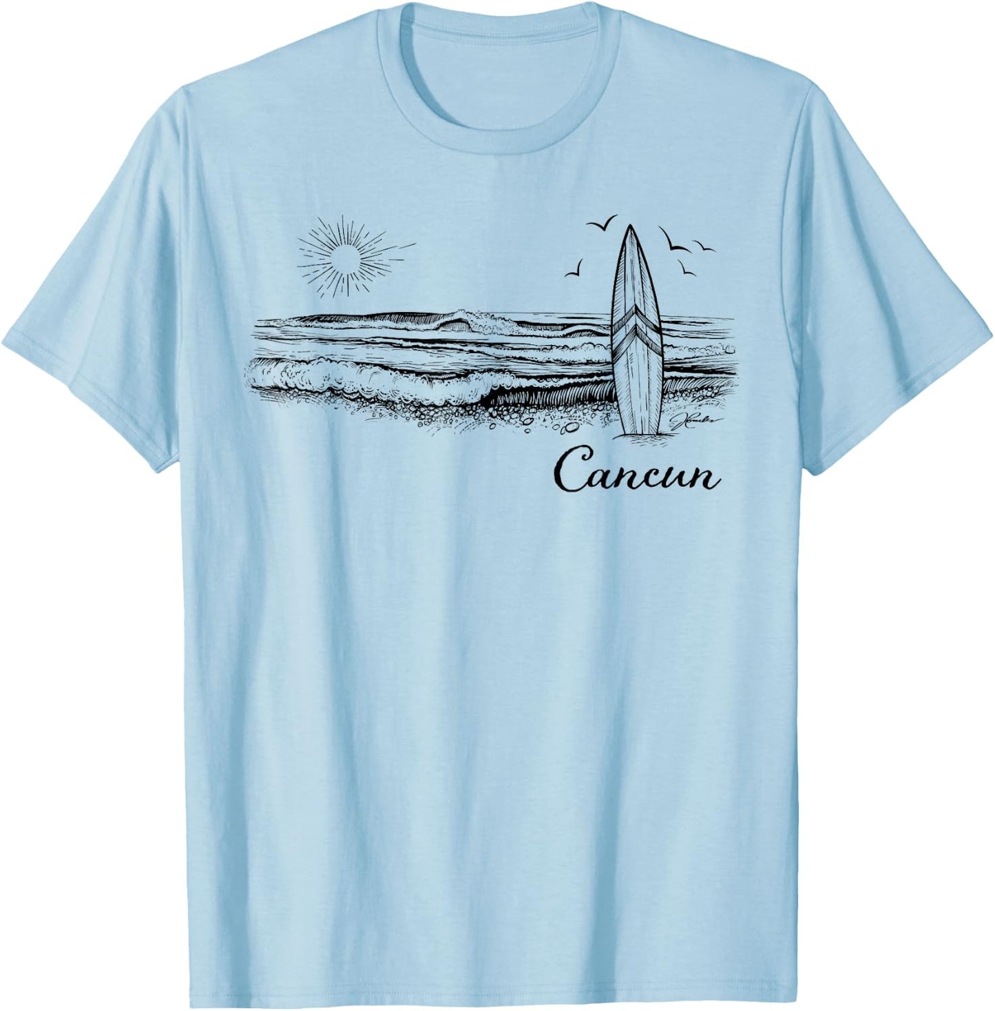 JCombs: Cancun, Mexico, Surfboard, Beach T-Shirt - T-Shirt | Light Blue