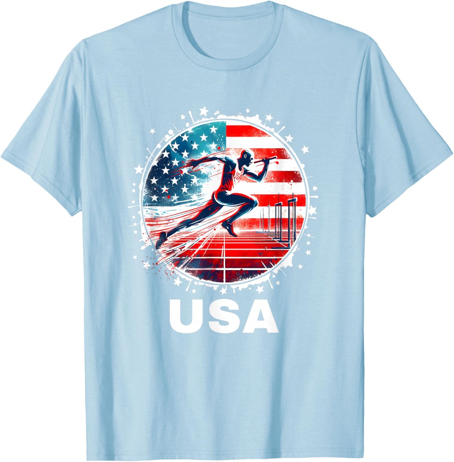 Track and Field USA Men Women Kids Running Apparel USA T-Shirt - T-Shirt | Light Blue