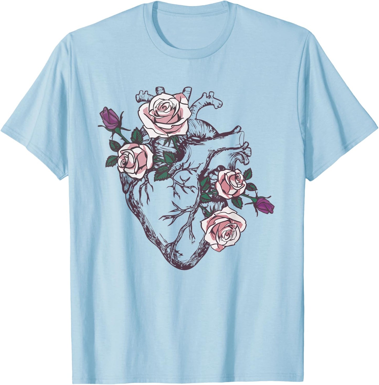 Anatomical Heart Floral Cute Roses Human Anatomy Love Nurse T-Shirt - T-Shirt | Light Blue