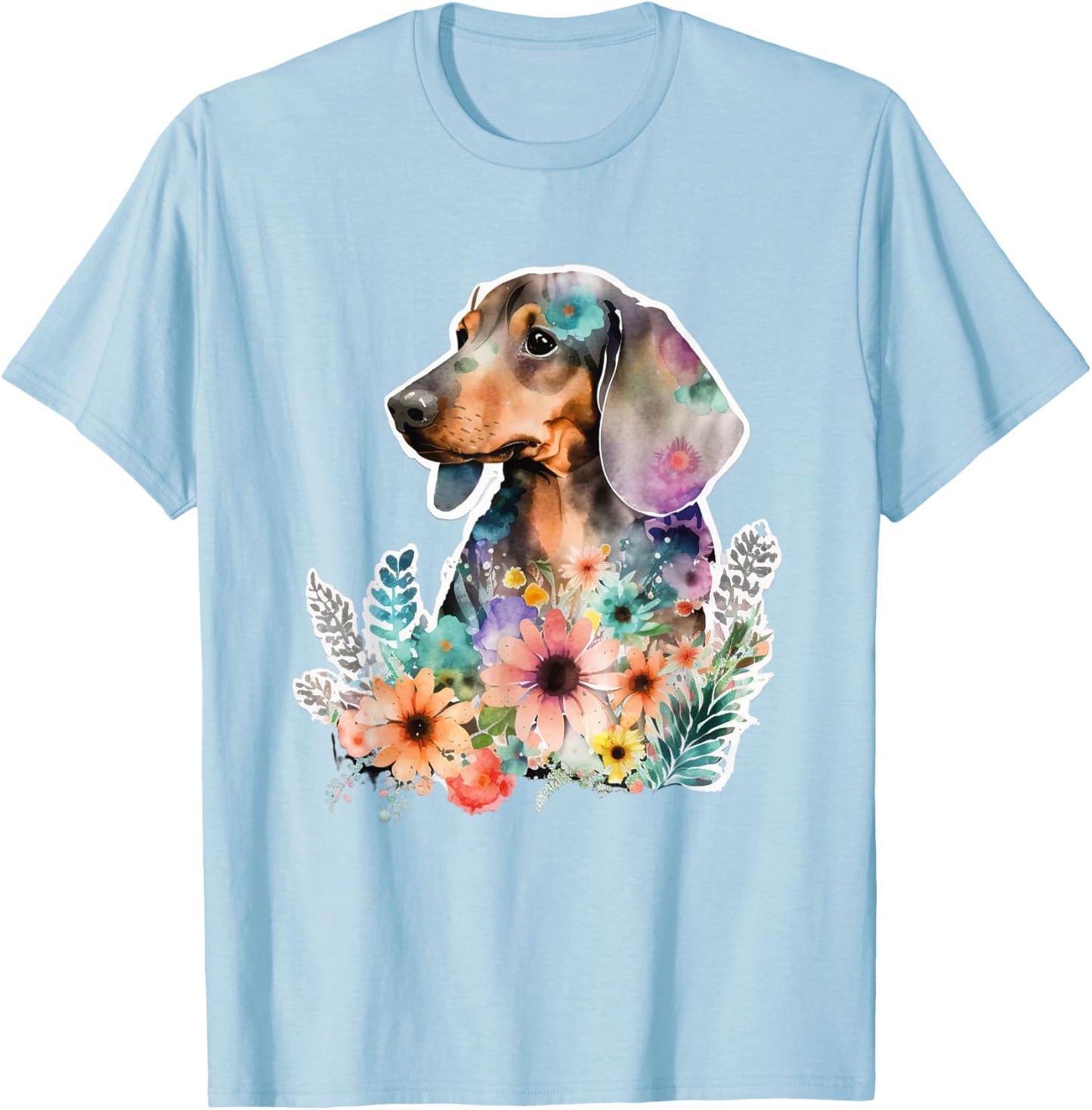 Floral Wildflower Wiener & Dachshund T-Shirt - T-Shirt | Light Blue