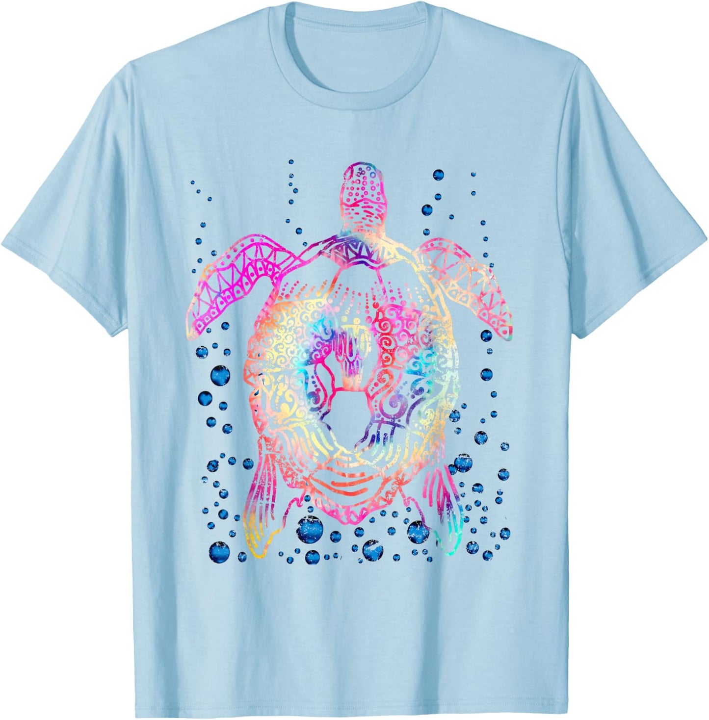 Ocean Animal Tie Dye Tribal Sea Animal Maori Turtle T-Shirt - T-Shirt | Light Blue