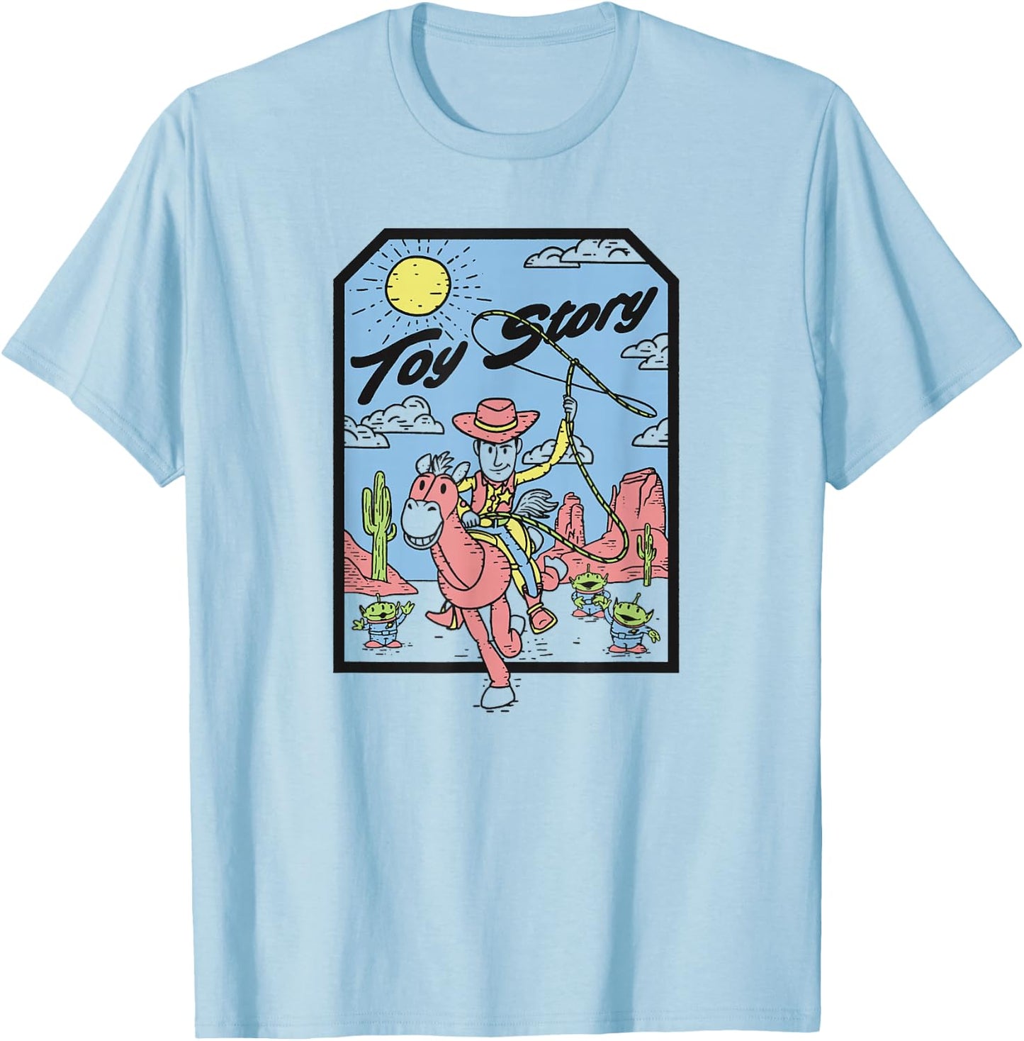 Disney Pixar Toy Story Woody & Bullseye Lasso Portrait T-Shirt - T-Shirt | Light Blue