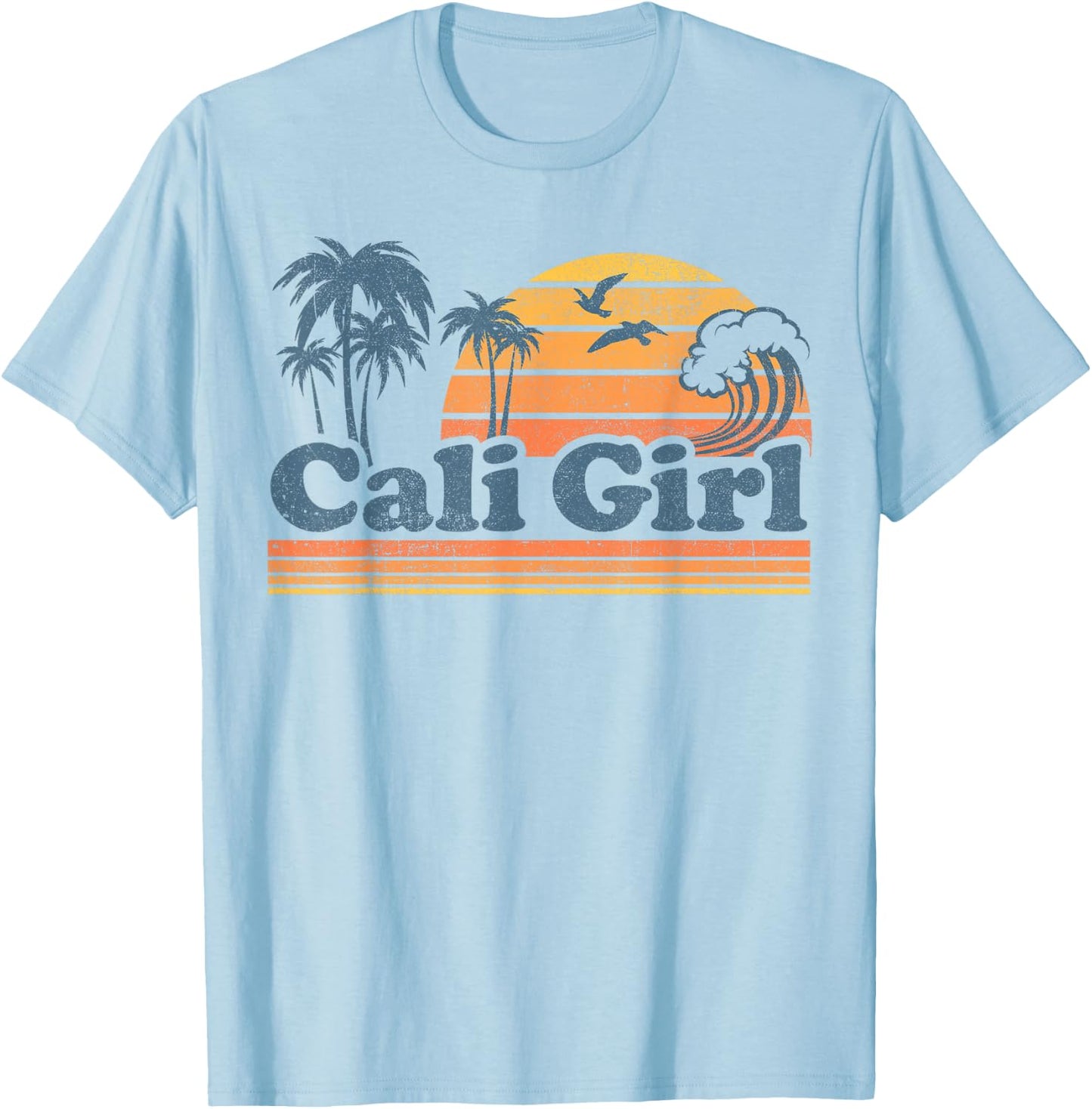 Cali Girl California Beach Summer Vacation Vintage 70s Retro T-Shirt - T-Shirt | Light Blue
