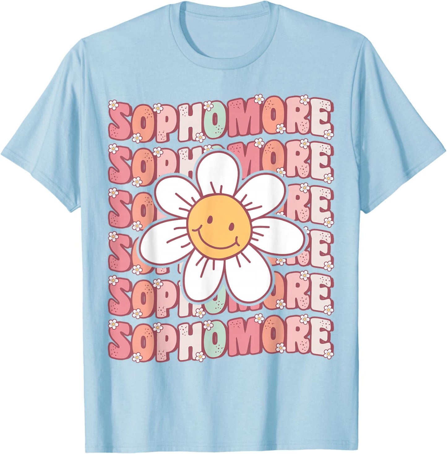 Groovy Sophomore Cute 10th Grade First Day of High School T-Shirt - T-Shirt | Light Blue