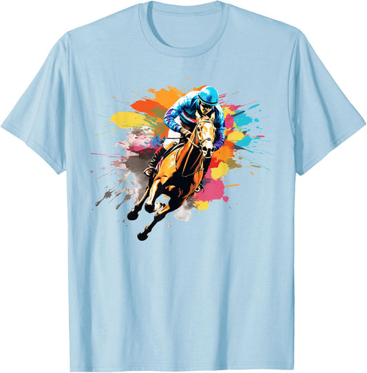 Colorful Jockey Boy on Horse Racing T-Shirt - T-Shirt | Light Blue