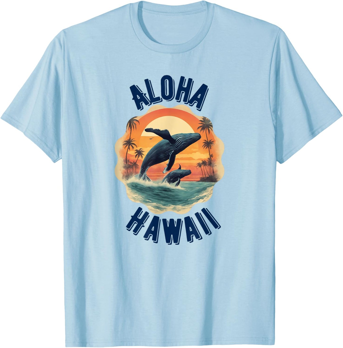 Retro Aloha Hawaii Whale Vintage Hawaiian Souvenir T-Shirt - T-Shirt | Light Blue