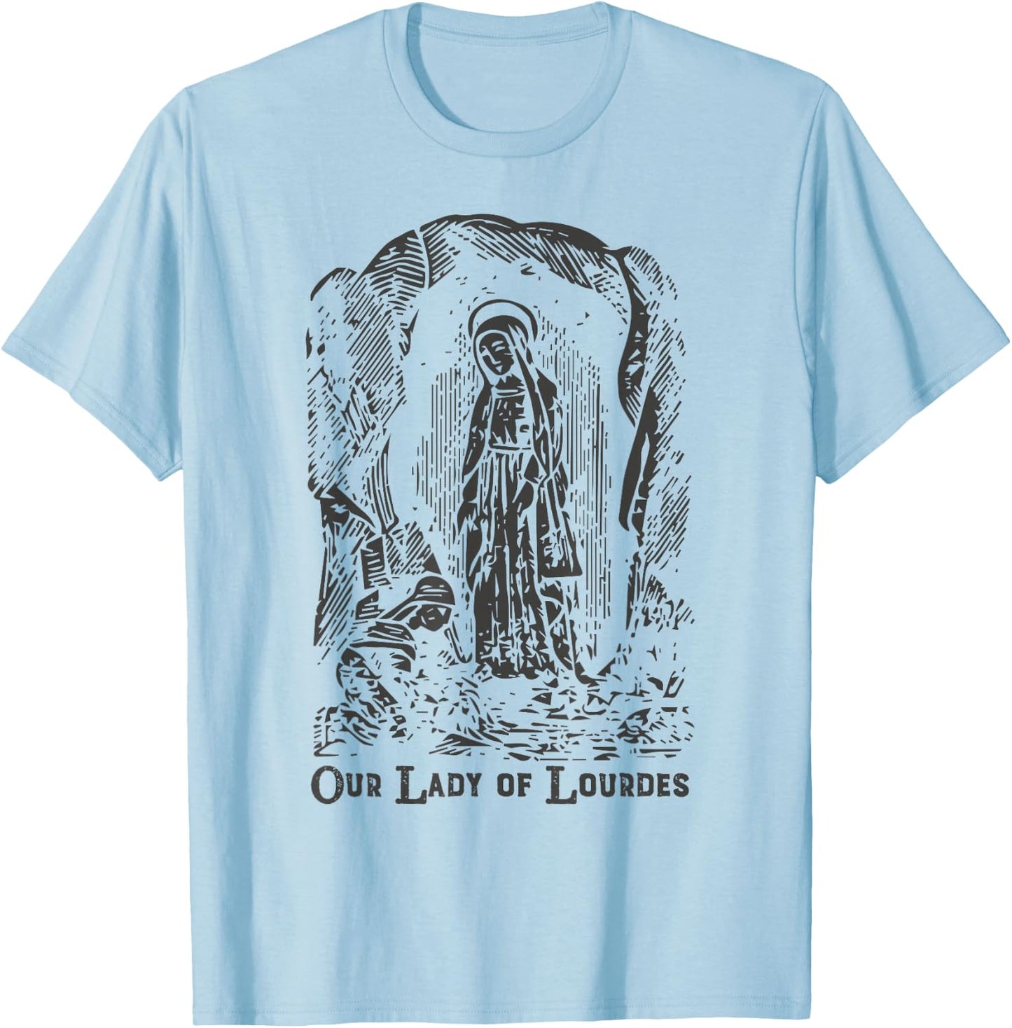 Our Lady of Lourdes Bernadette Catholic Vintage Distressed D T-Shirt - T-Shirt | Light Blue