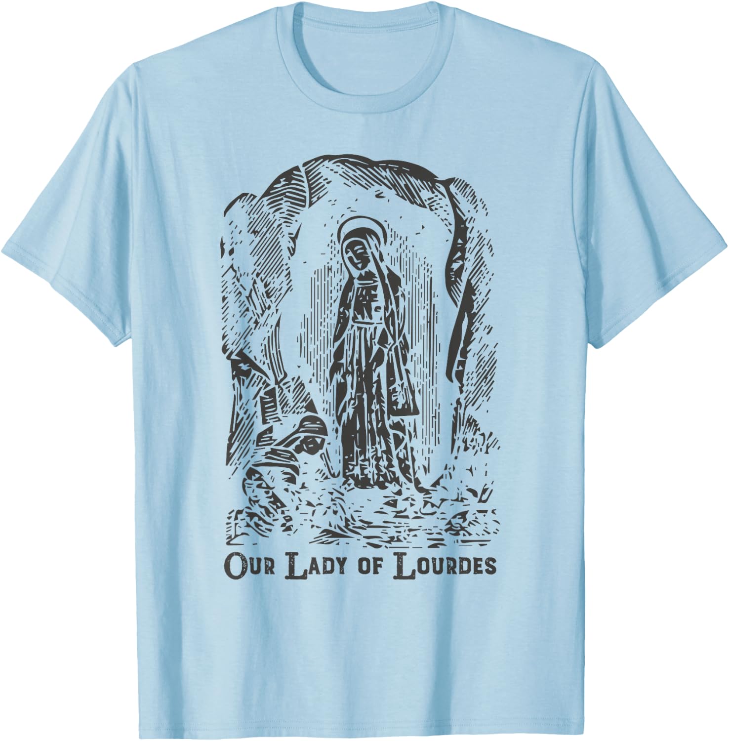 Our Lady of Lourdes Bernadette Catholic Vintage Distressed D T-Shirt - T-Shirt | Light Blue