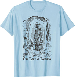 Our Lady of Lourdes Bernadette Catholic Vintage Distressed D T-Shirt - T-Shirt | Light Blue