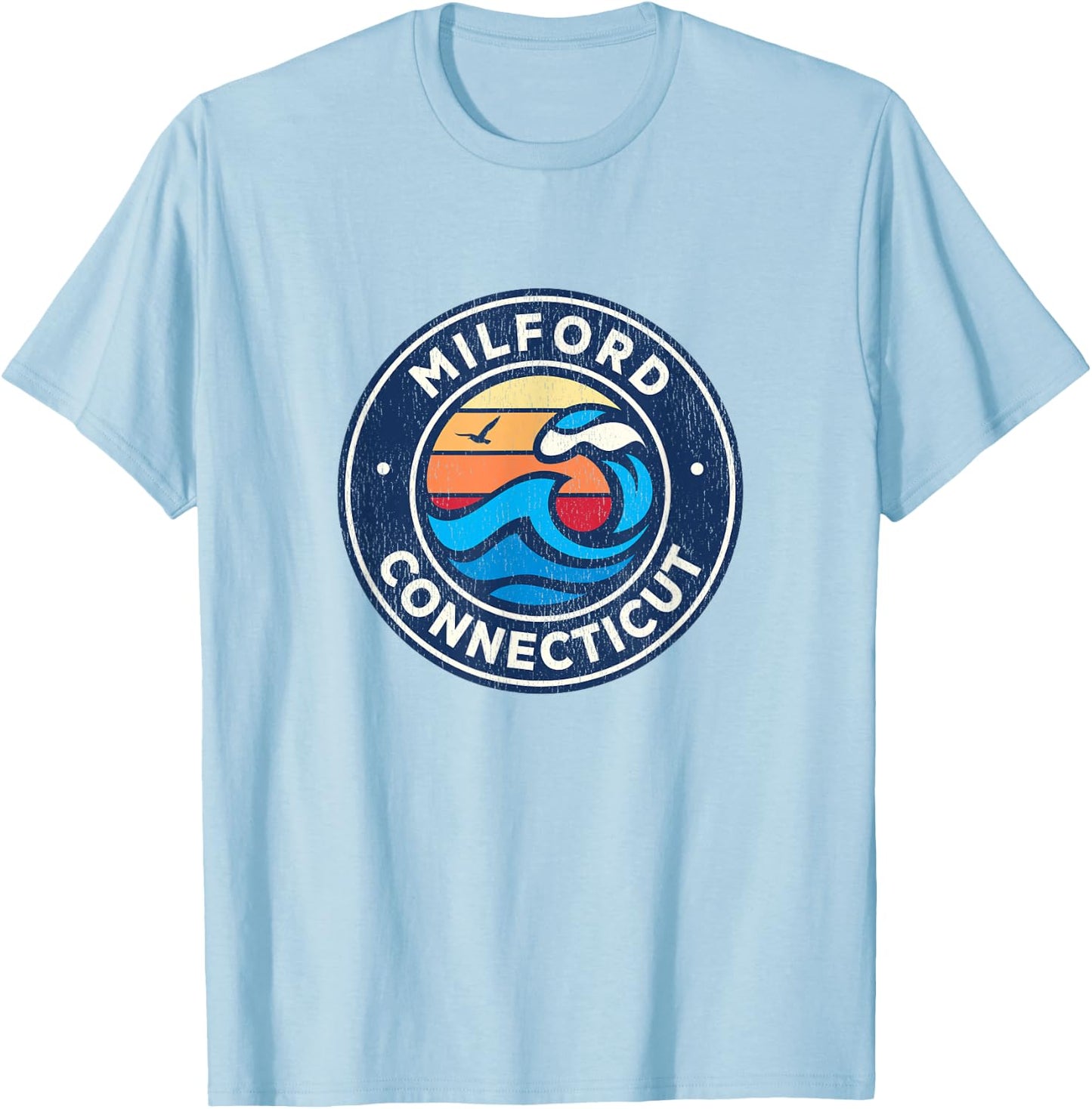Milford Connecticut CT Vintage Nautical Waves Design T-Shirt - T-Shirt | Light Blue