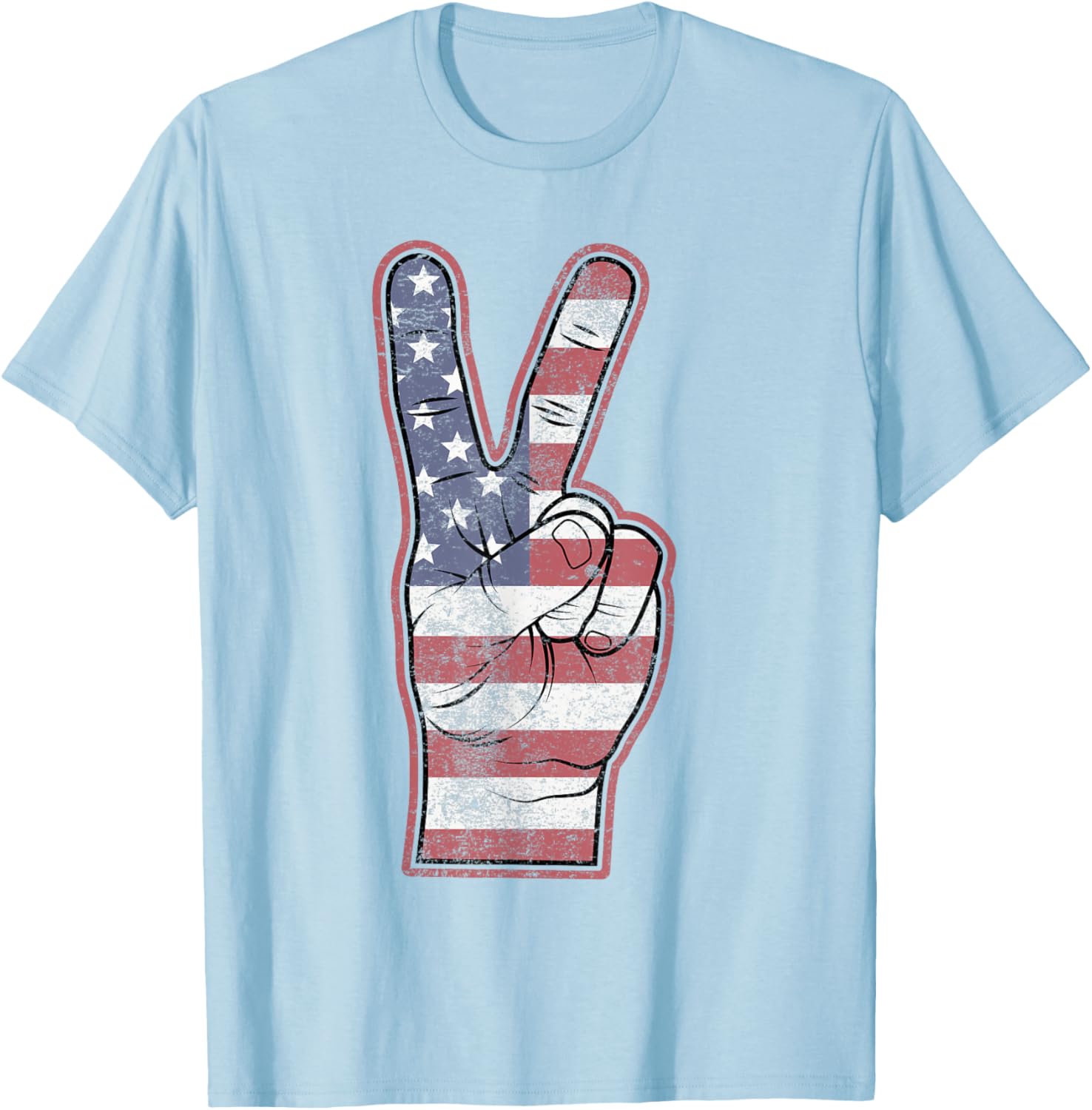 Peace Fingers 4th of July American Flag Men Boys Toddler kid T-Shirt - T-Shirt | Light Blue