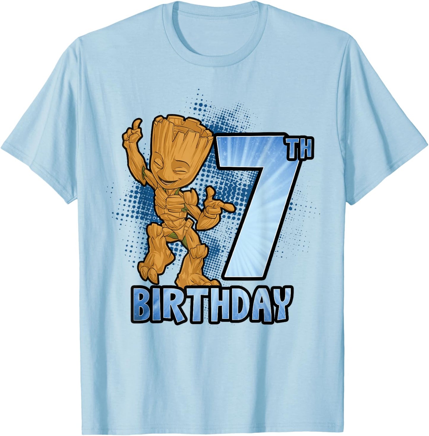 Marvel Guardians Of The Galaxy Baby Groot 7th Birthday T-Shirt - T-Shirt | Light Blue