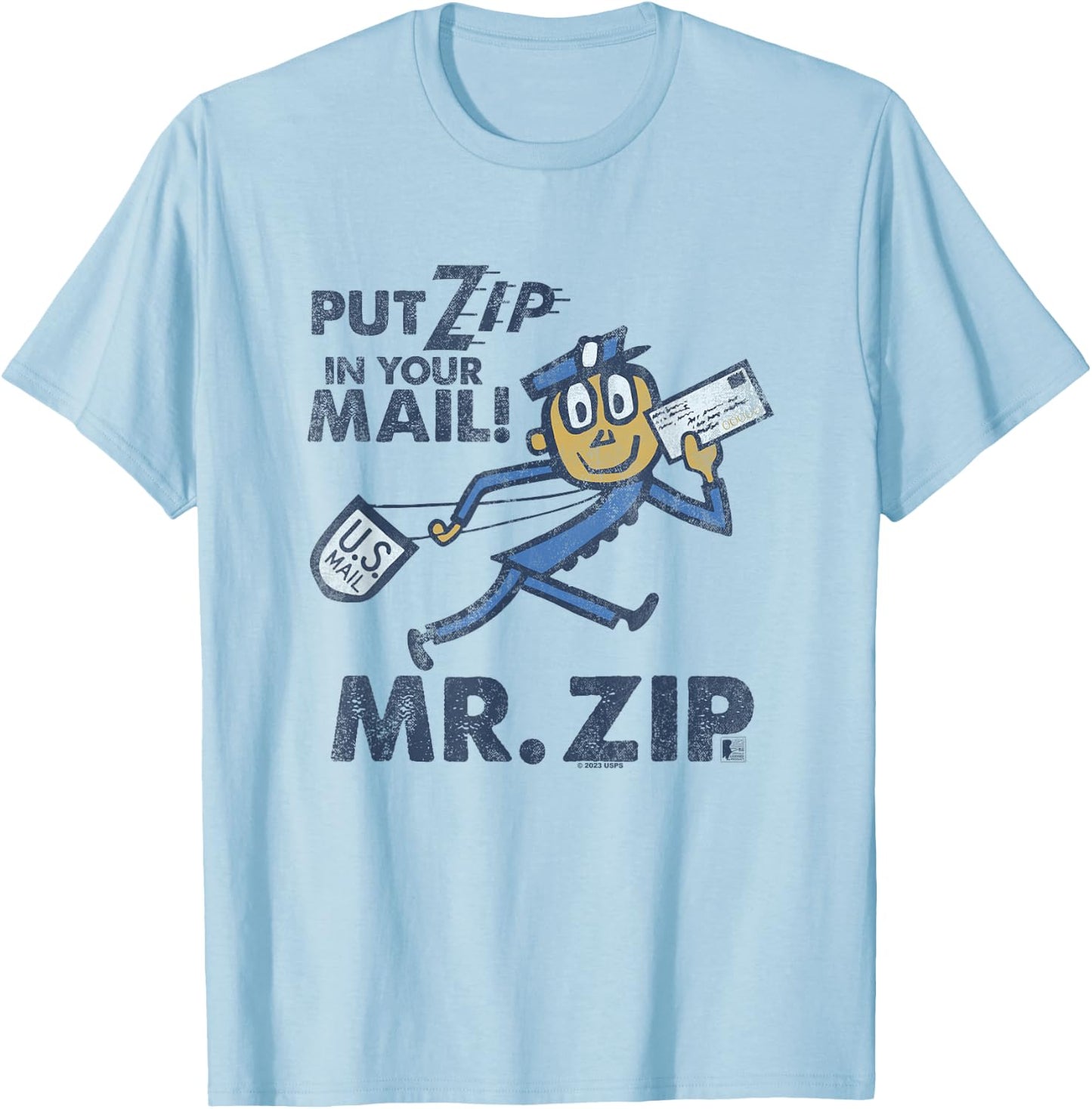 USPS Mr. Zip - Men's Grey Classic Fit Cotton Polyester Blend - Small T-Shirt - T-Shirt | Light Blue