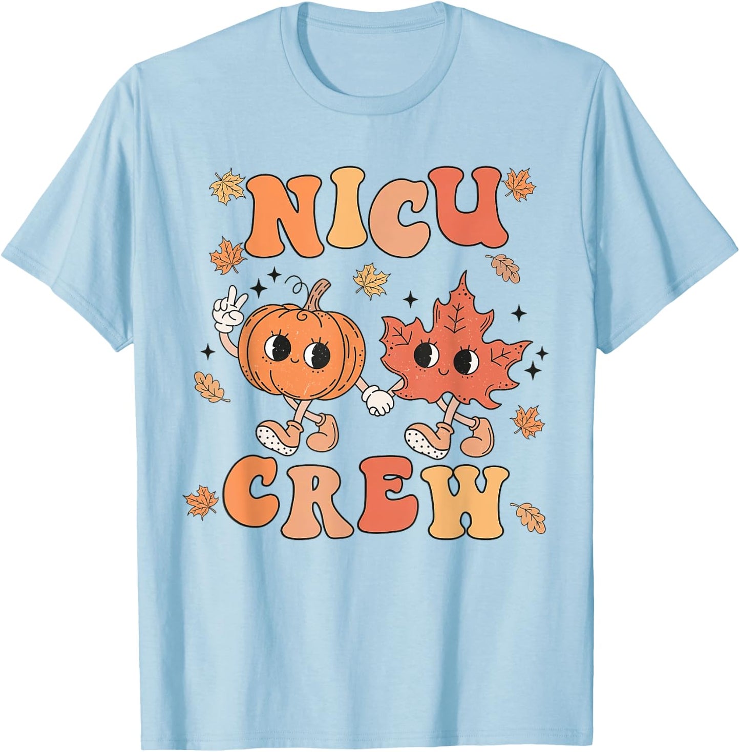 NICU Crew Pumpkin Leaf Fall NICU Nurse Halloween T-Shirt - T-Shirt | Light Blue