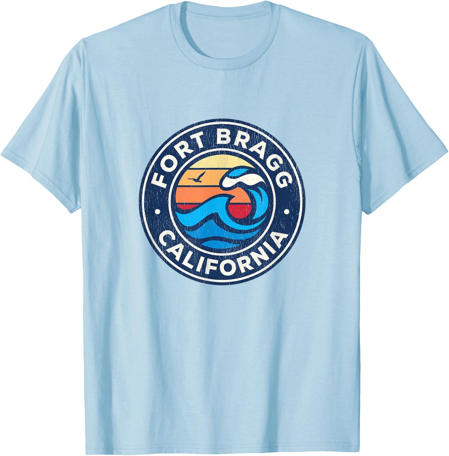Fort Bragg California CA Vintage Nautical Waves Design T-Shirt - T-Shirt | Light Blue