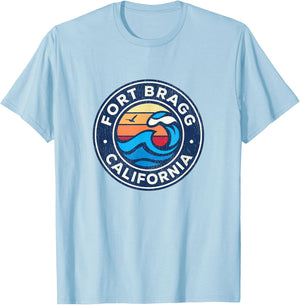 Fort Bragg California CA Vintage Nautical Waves Design T-Shirt - T-Shirt | Light Blue